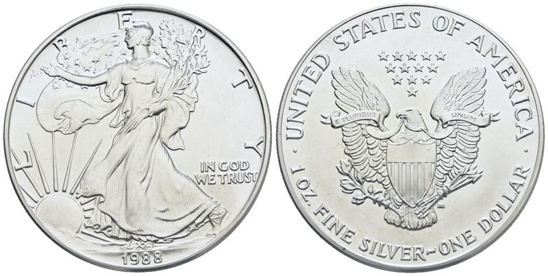 Usa. Dollaro 1988. Oncia. Ag; 31,10gr; Fdc