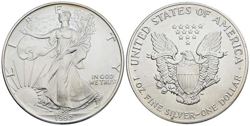 Usa. Dollaro 1992. Oncia. Ag; 31,10gr; Fdc