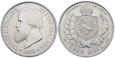 Brasile. Pedro II (1831-1889). 2000 Reis 1888. Ag; Km 485; 25,5gr; Qspl