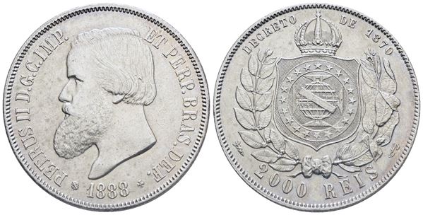 BRASILE. Pedro II (1831-1889). 2000 reis 1888. Ag; KM 485; 25,5gr; qSPL