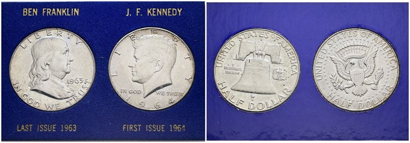 Usa. Lotto di 2 Monete da 1/2 Dollaro 1963-1964. Ag