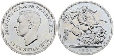 Inghilterra. Giorgio Vi (1936-1952). 5 Scellini 1951. Cn. Km 880. Fdc. in Astuccio Originale