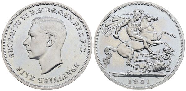 INGHILTERRA. Giorgio VI (1936-1952). 5 scellini 1951. Cn. KM 880. FDC. In astuccio originale