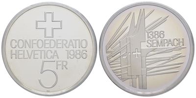 Svizzera. 5 Franchi 1986. Cn. 13,2gr; Km 65. Fdc. in Astuccio Originale
