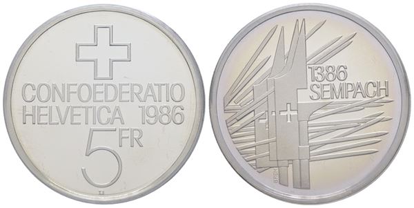 SVIZZERA. 5 franchi 1986. Cn. 13,2gr; KM 65. FDC. In astuccio originale