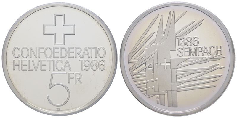 Svizzera. 5 Franchi 1986. Cn. 13,2gr; Km 65. Fdc. in Astuccio Originale