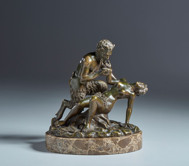 Satiro e ninfa, Arte veneta, XVII secolo, Bronzo a patina nera bituminosa