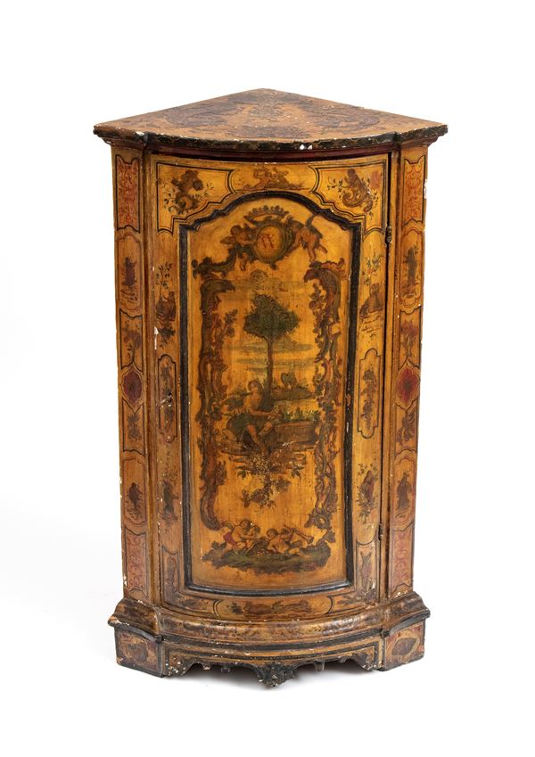 Lacquered and painted italian corner cabinet