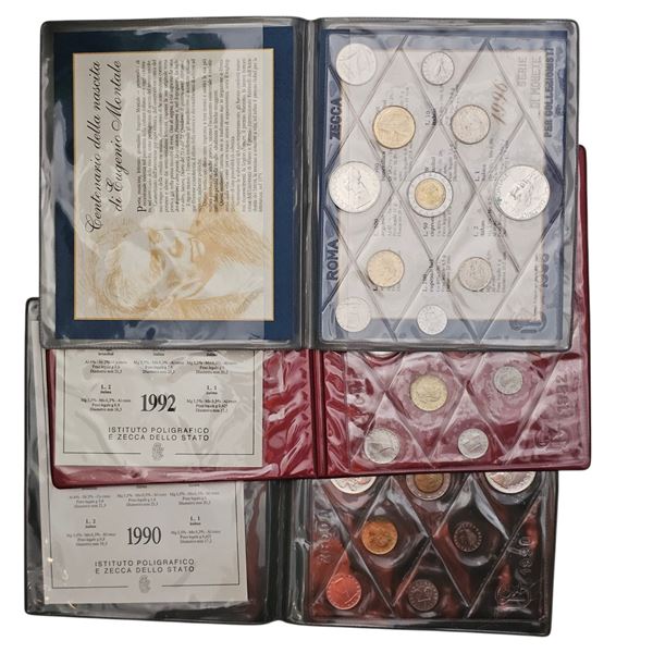 REPUBBLICA ITALIANA. Lotto di 3 serie divisionali 1990, 1992, 1995 (Rara), con argenti. FDC