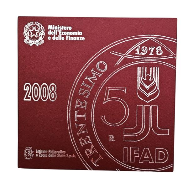 REPUBBLICA ITALIANA. Serie divisionale Euro 2008, con 5 euro in argento. FDC