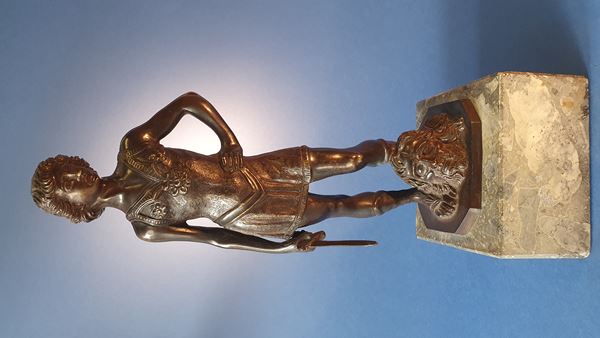 David. From the model by Verrocchio. Tuscan foundry. Black patinated bronze. 19th century. 