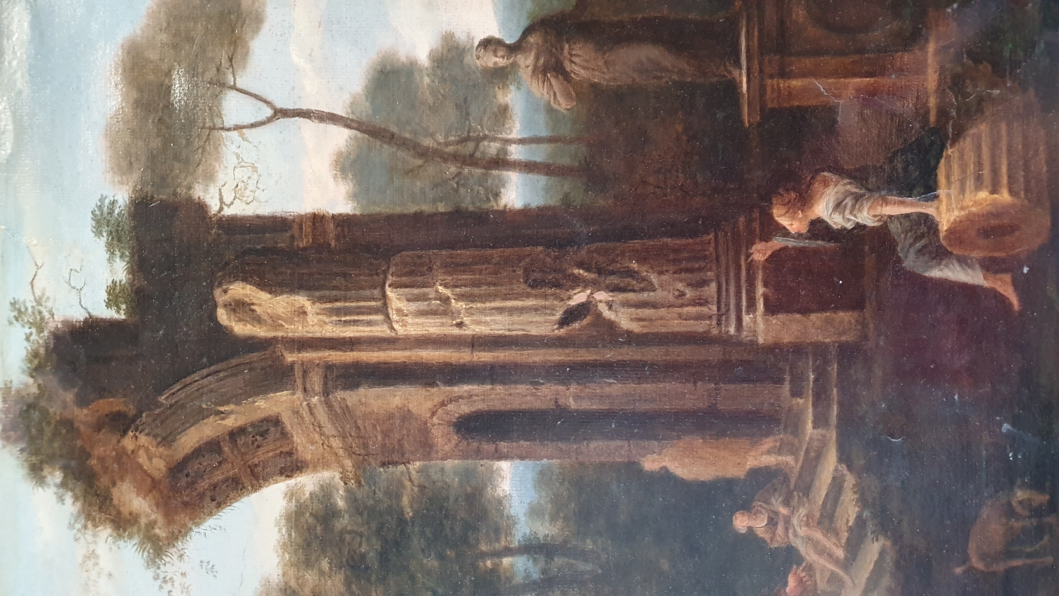 Capriccio nella campagna romana. Siglato David 1794 sul verso. Carta dipinta ad olio su telaio an...