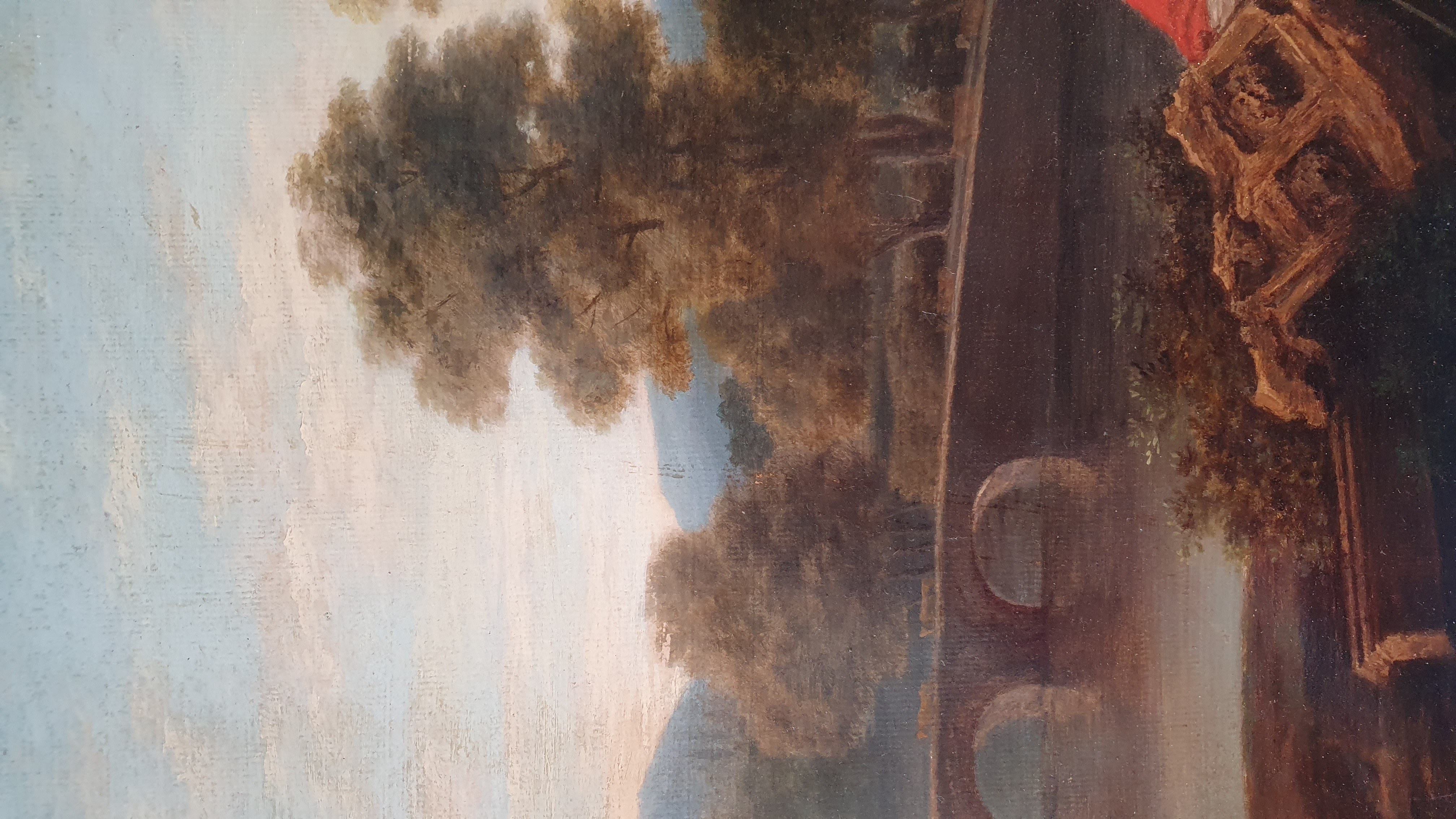 Capriccio nella campagna romana. Siglato David 1794 sul verso. Carta dipinta ad olio su telaio an...