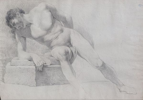 Narciso alla fonte. Matita su carta. XVIII secolo.   - Asta GRANDTOUR. BRONZETTI, SCULTURE E DIPINTI DI EPOCA NEOCLASSICA - Bertolami Fine Art - Casa d'Aste