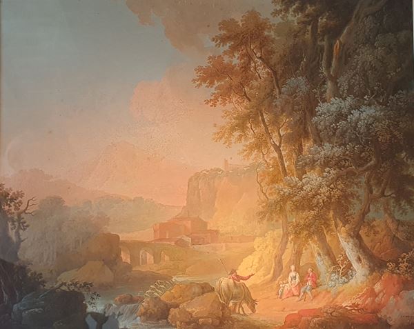 Le cascate di Tivoli. Tempera su cartone. XIX secolo.
