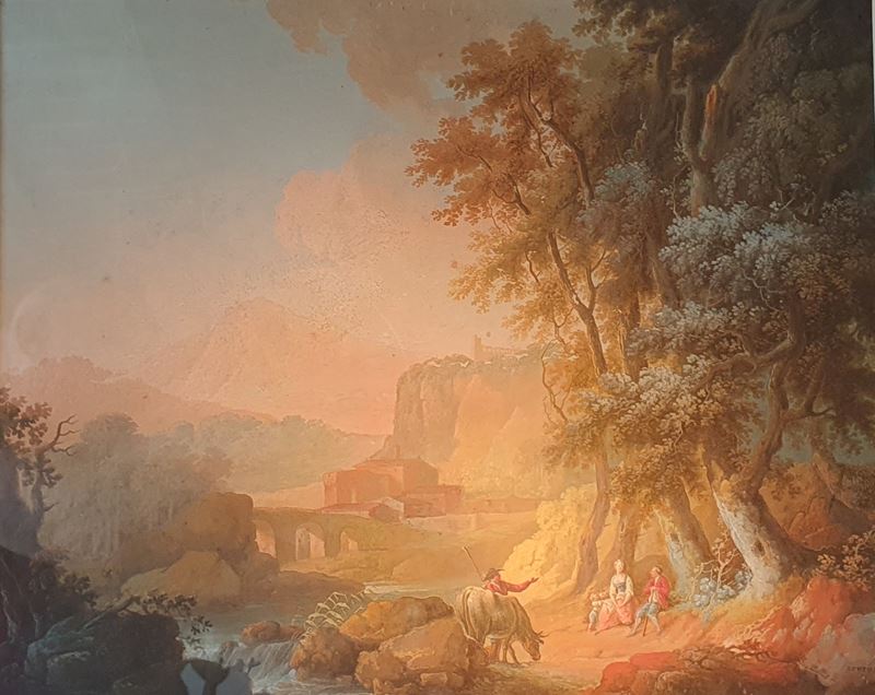 Le cascate di Tivoli. Tempera su cartone. XIX secolo.