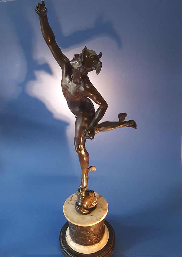 Mercury. Based on Giambologna's model. 18th-19th century. Patinated bronze. Original bronze and marble base.