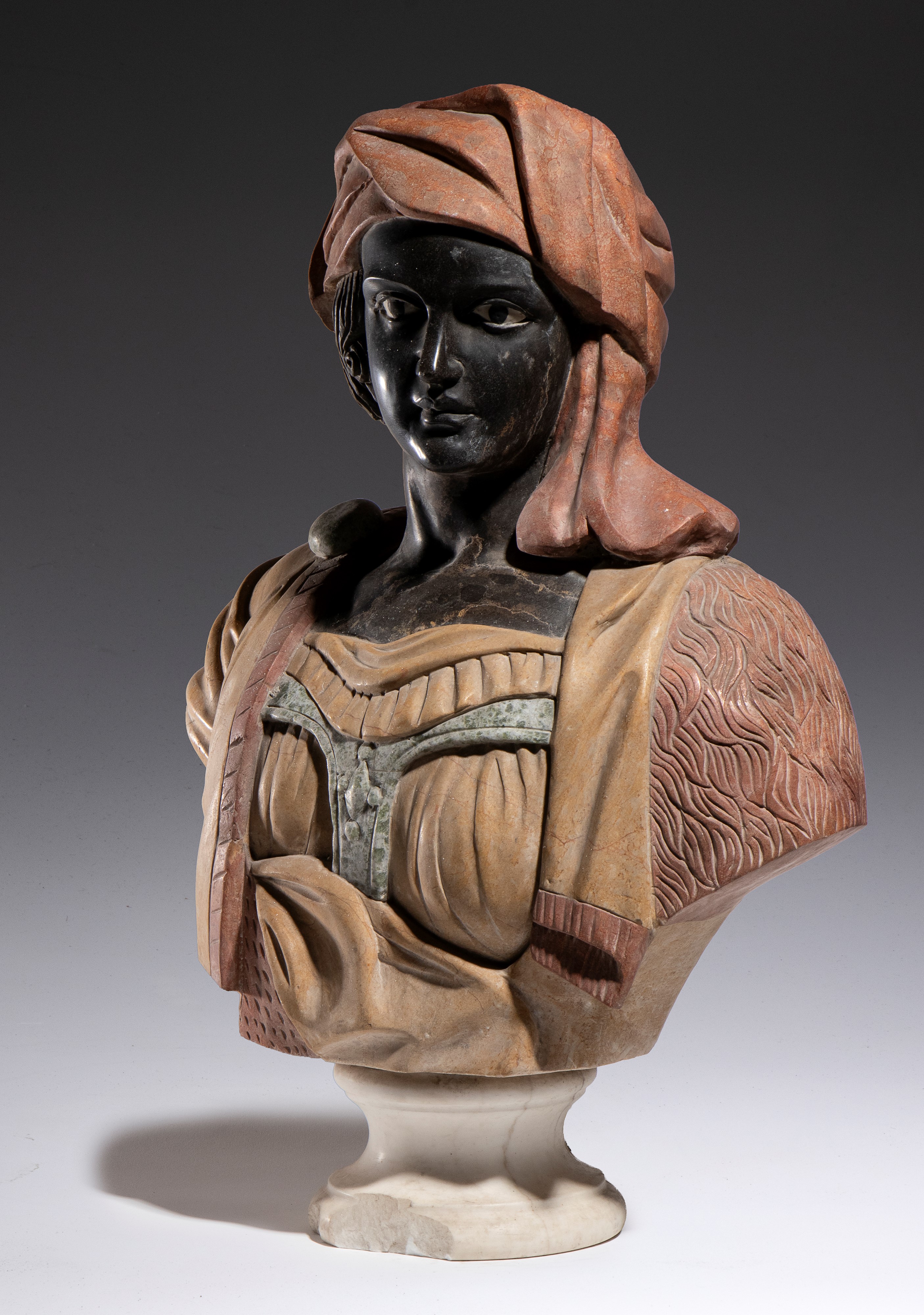 Scultura a busto, fine XIX secolo, marmi policromi