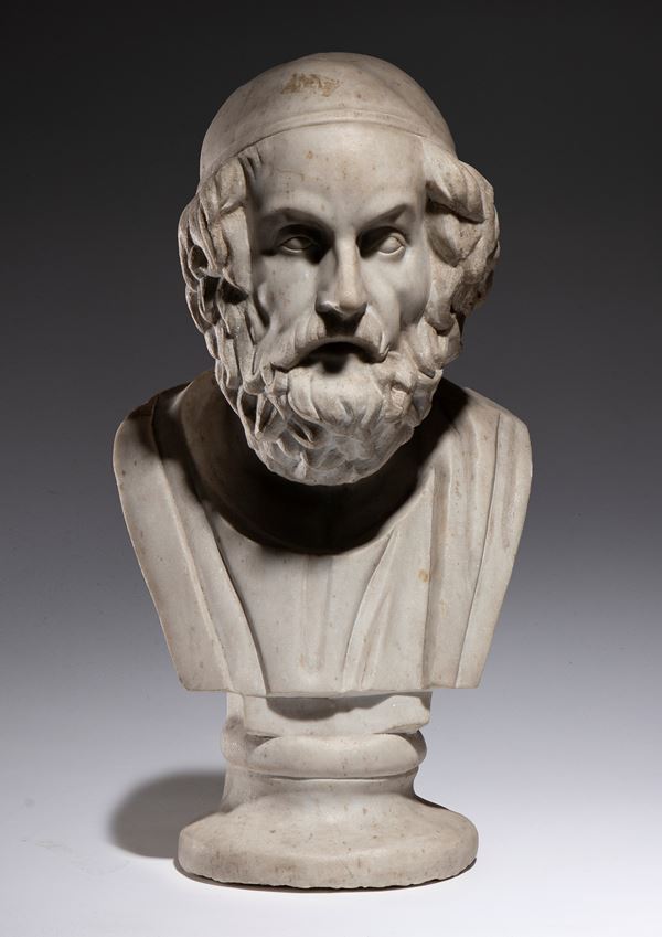 Busto di filosofo Greco (Omero?) in marmo bianco