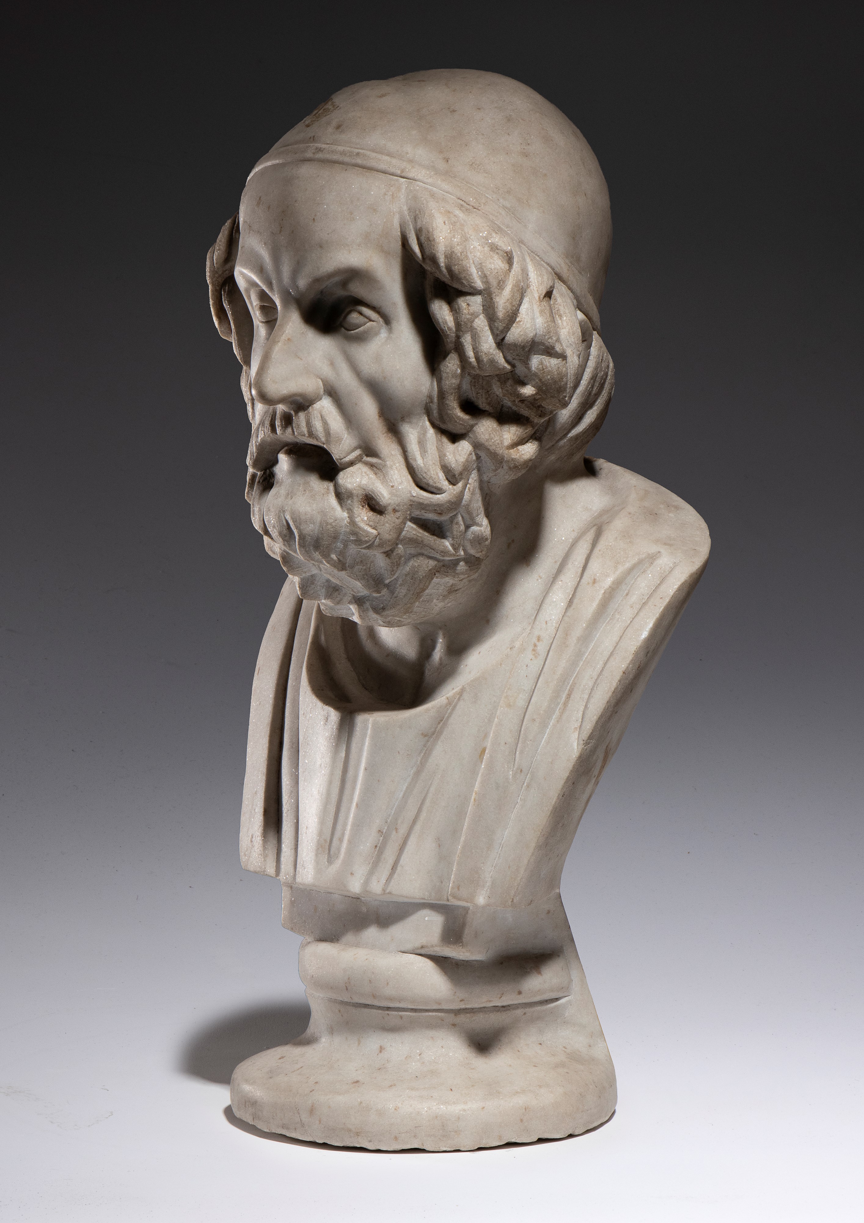 Busto di filosofo greco (Omero?), marmo bianco, XVIII secolo