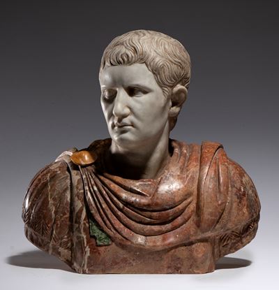 Busto di imperatore romano, scultura in marmi policromi (XIX secolo)