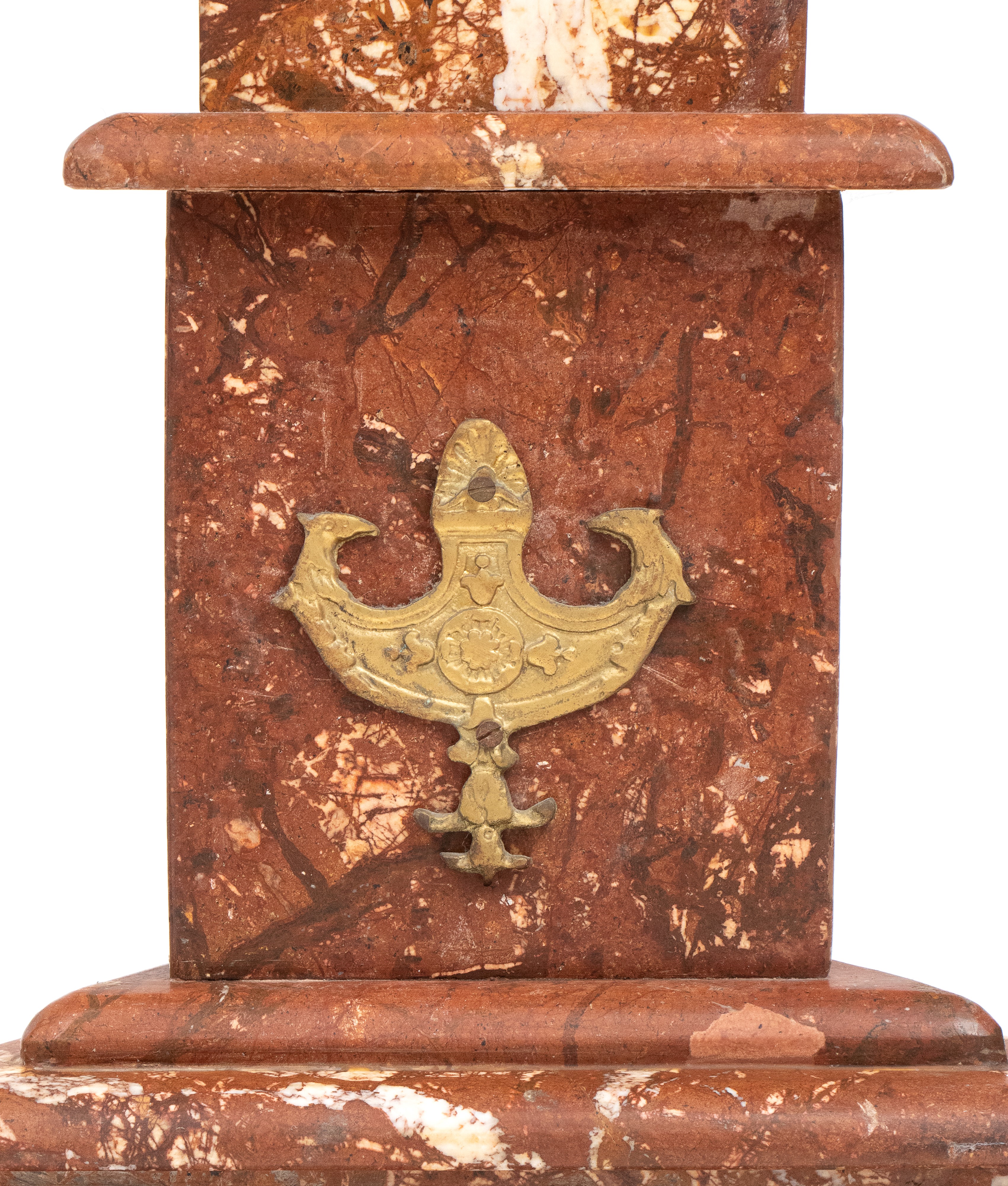 XIX secolo, Coppia di colonne in marmo rosso con applicazioni in bronzo dorato