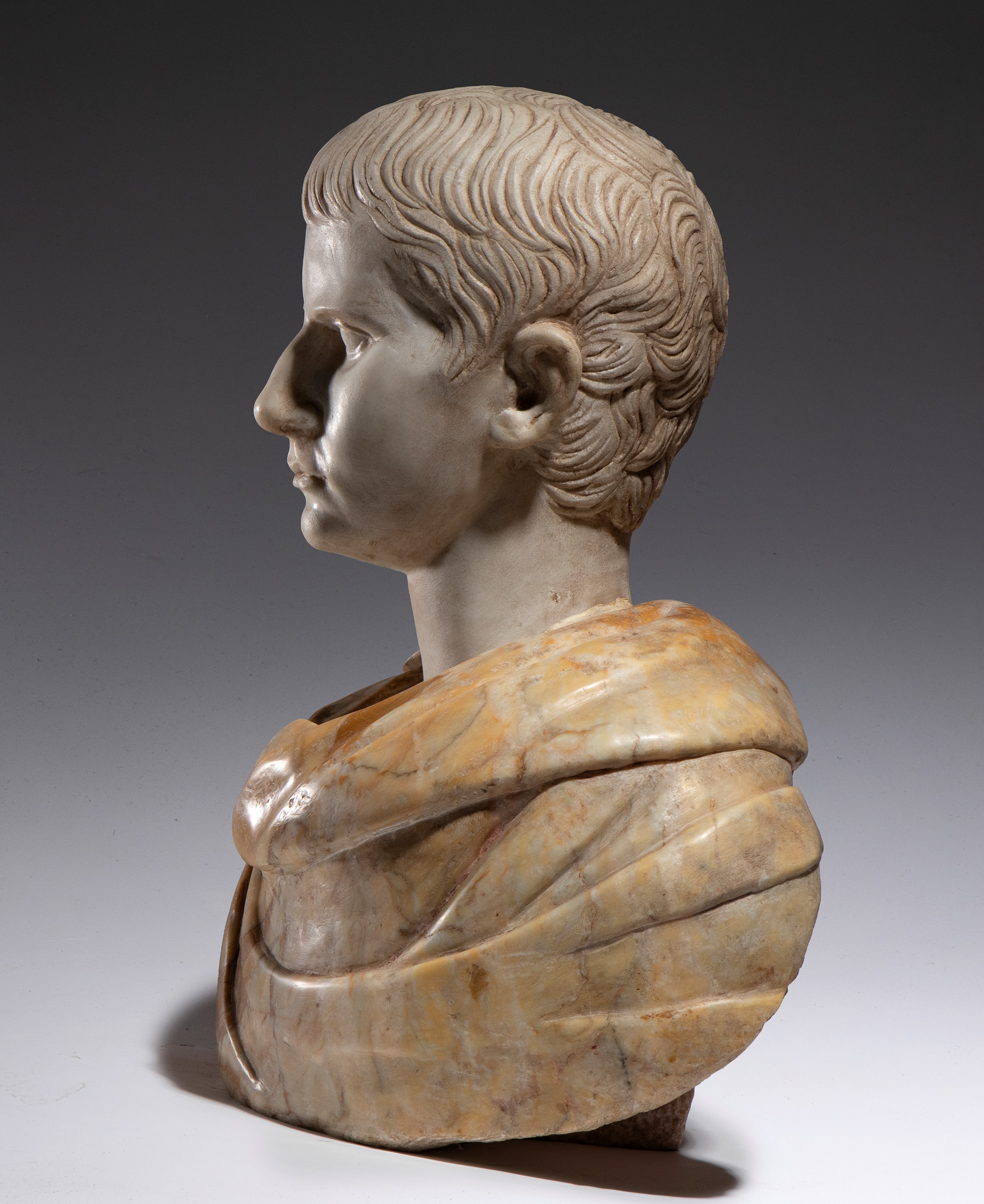 Cesare imperatore romano, Busto in marmo policromo, XIX secolo