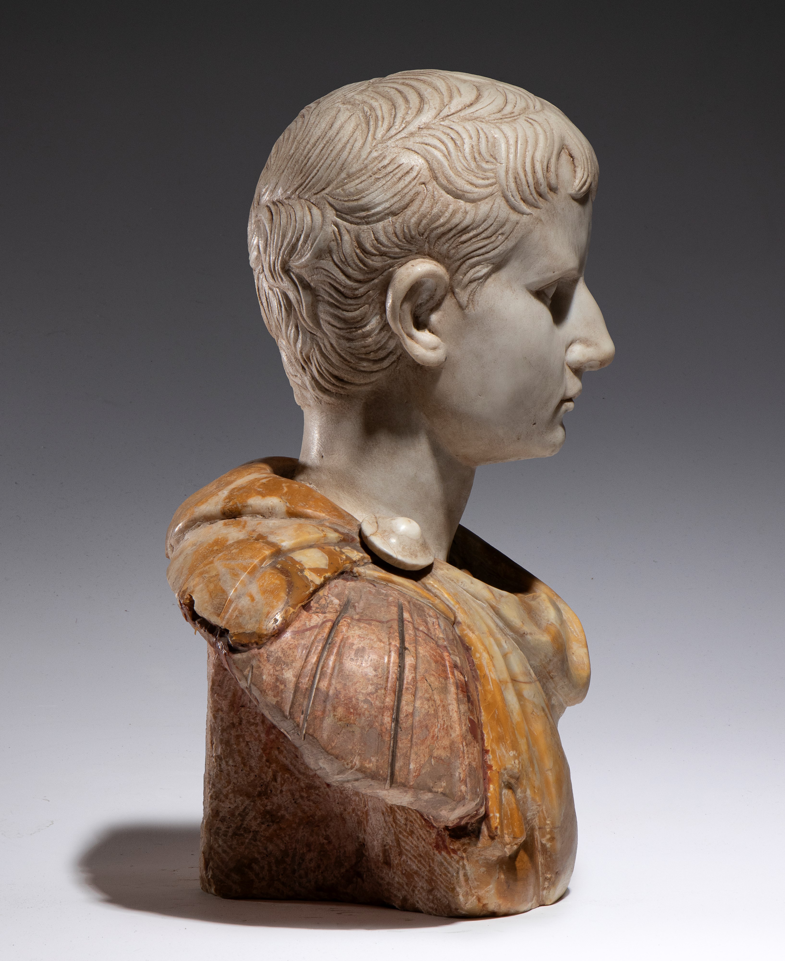 Cesare imperatore romano, Busto in marmo policromo, XIX secolo