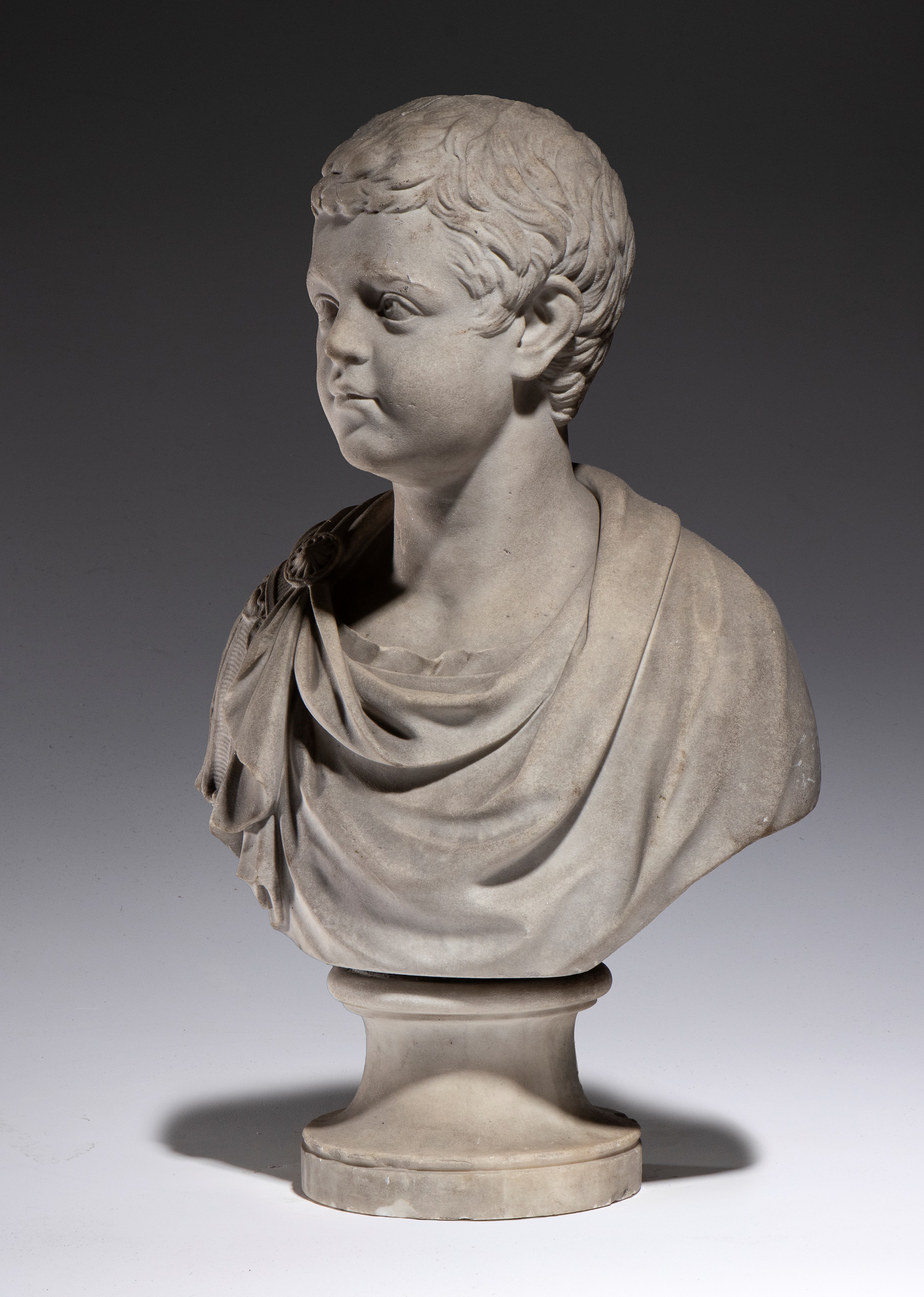 Ritratto di giovane imperatore Faustino o Caracalla, busto in marmo bianco