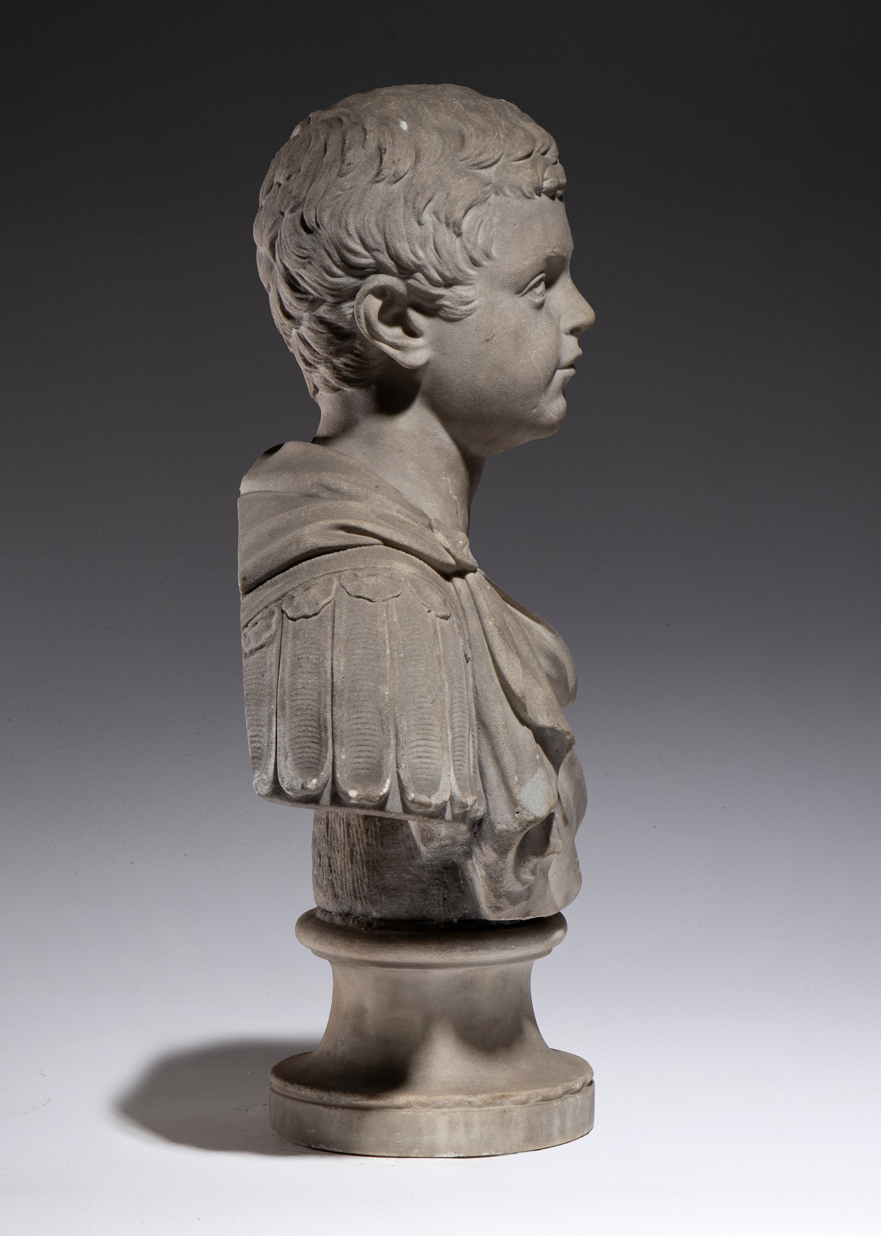 Ritratto di giovane imperatore Faustino o Caracalla, busto in marmo bianco