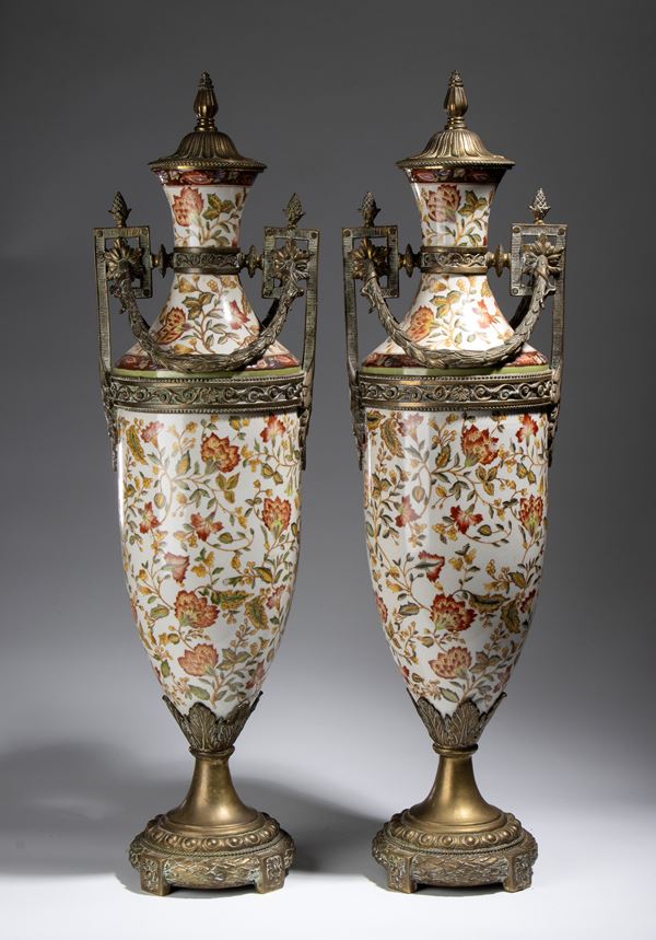 Pair of Eclectic-style vases with lids