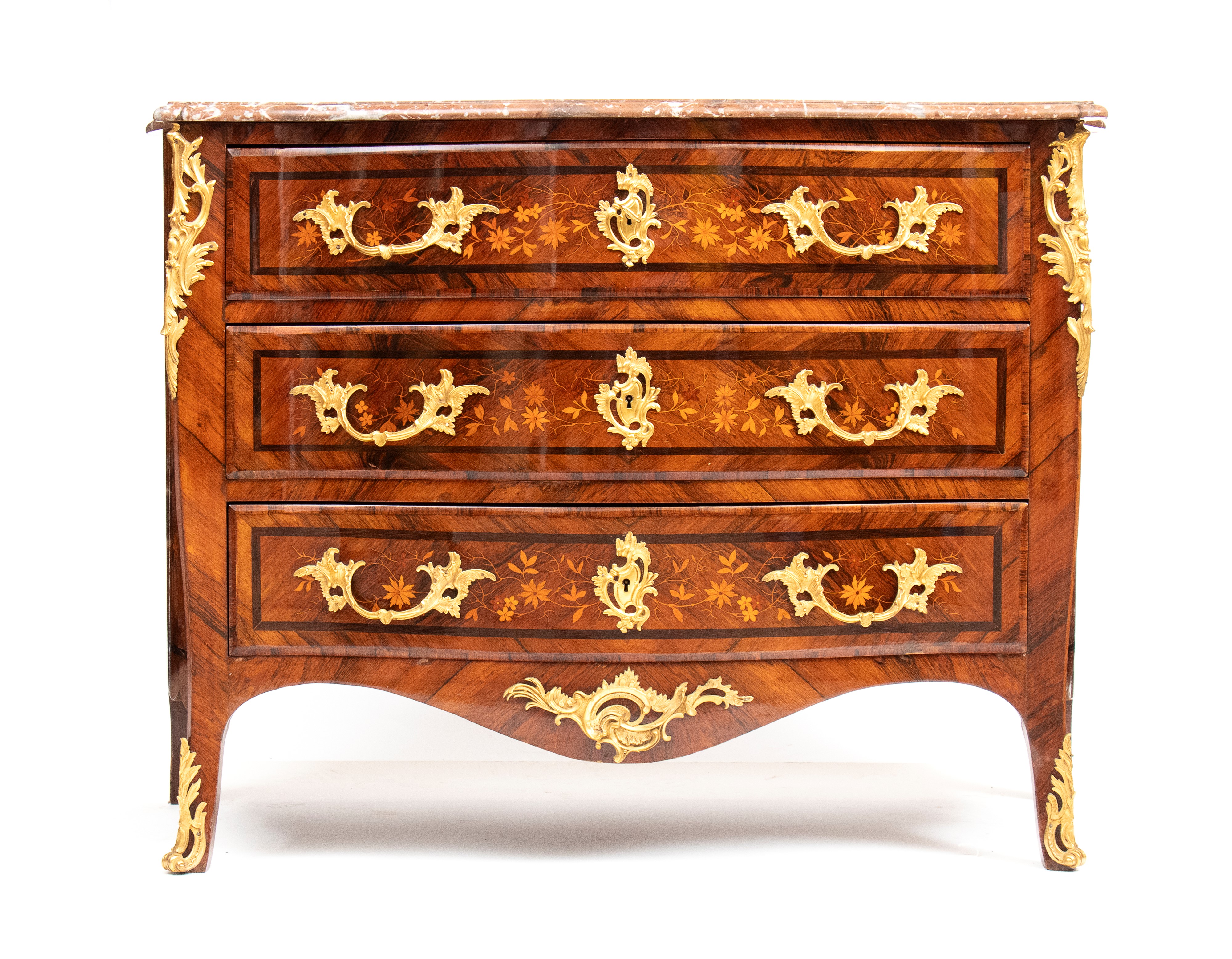 Francia, inizi XIX secolo, Commode in intarsio a motivo “en tombeau” con marmo