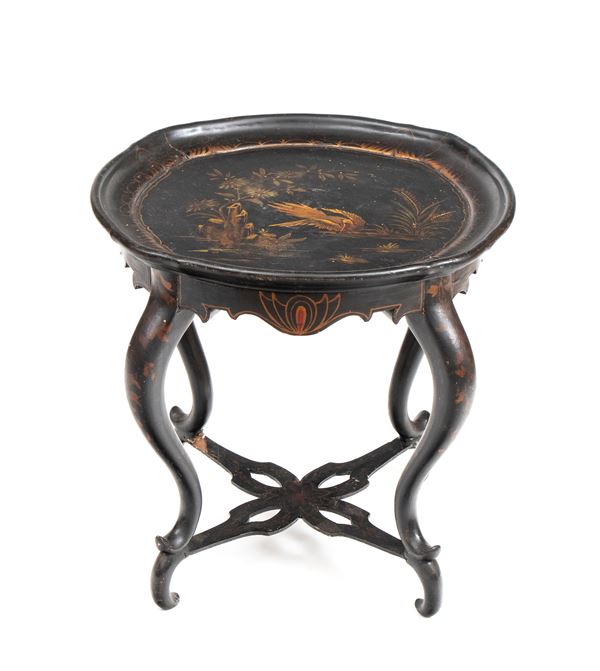 Napoleon III-style tray-top coffee table with chinoiserie motifs