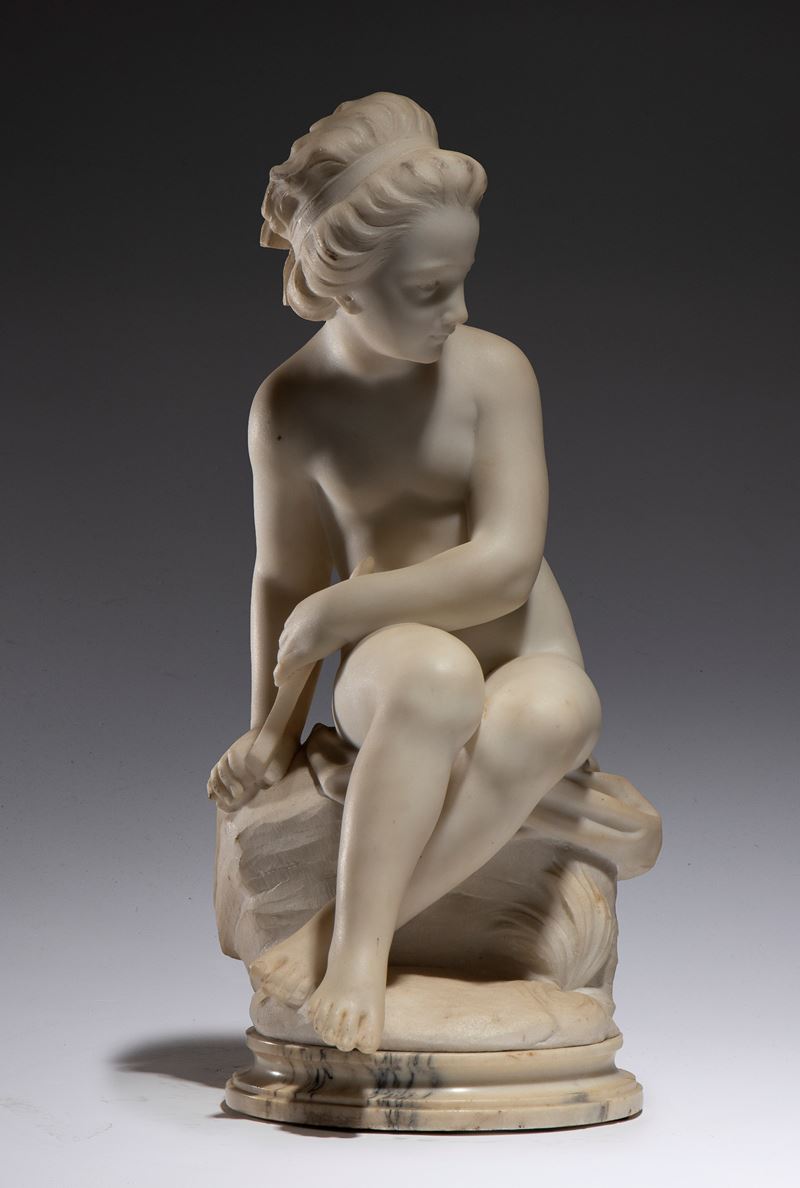 Francia, XIX secolo, La bagnante, scultura in marmo bianco