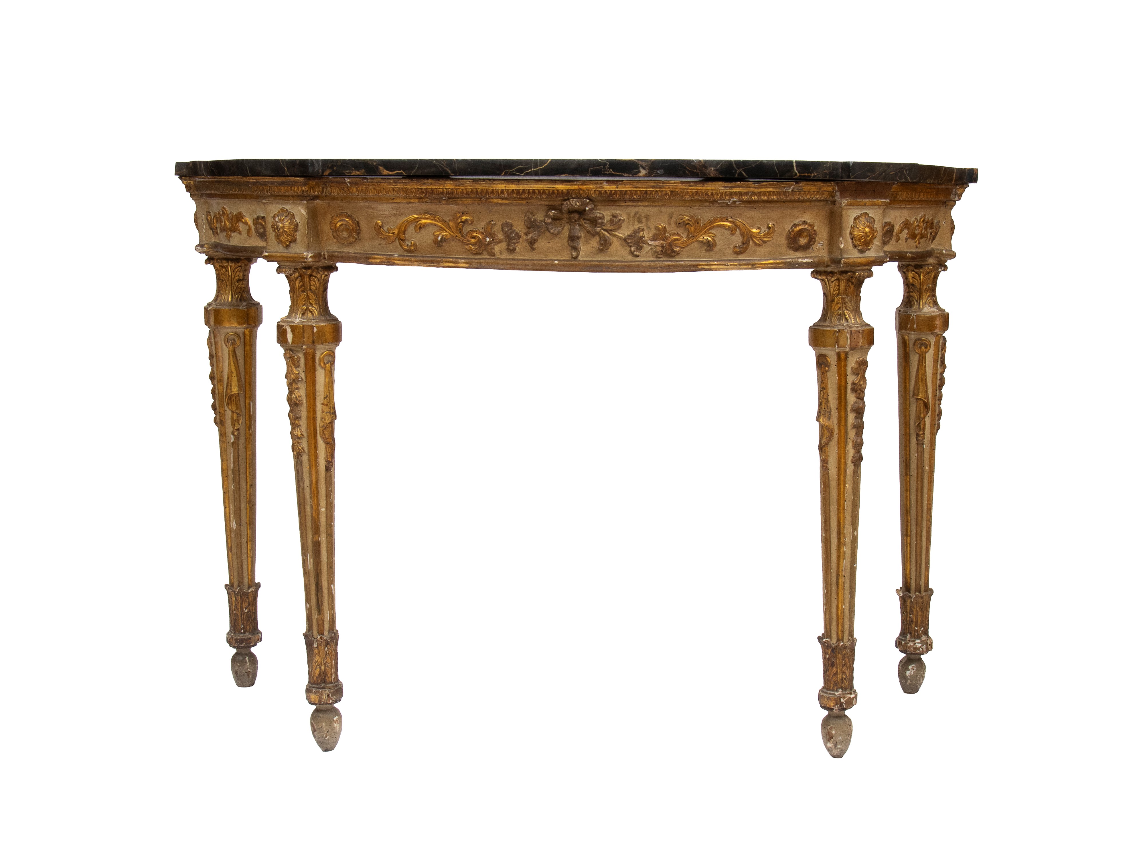 Consolle laccata e dorata in stile Luigi XVI, piano in marmo nero, Venezia, XVIII secolo
