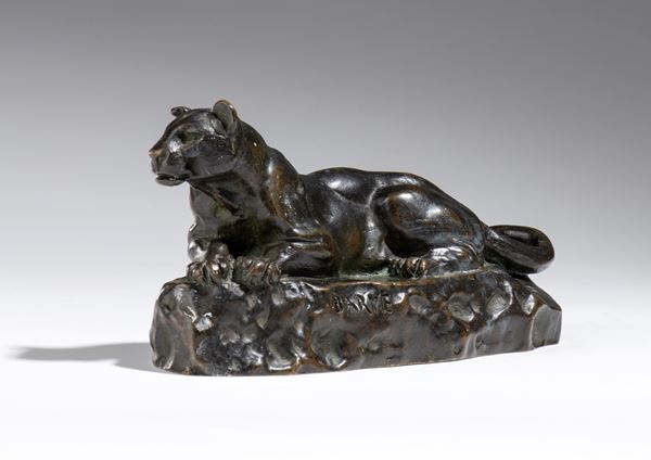 ANTOINE-LOUIS  BARYE - Bronze sculpture depicting the “Panther of Tunisia”