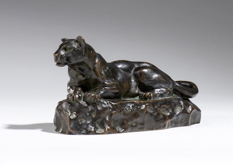Antoine-louis Barye - Pantera della Tunisia, scultura in bronzo (XIX secolo)