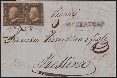 Cartolina postale storica, Sicilia—Lettera da Cefalù per Messina (18 giugno 1859) affrancata con ...