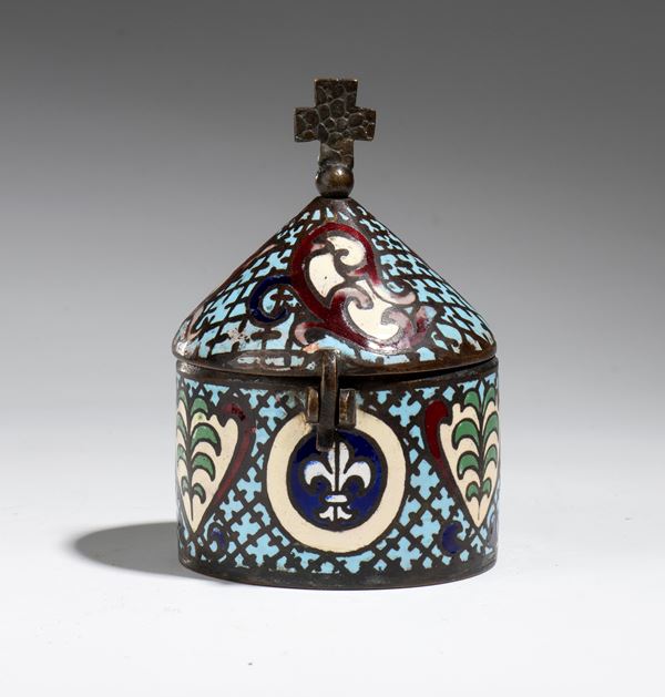 Copper pyx with polychrome enamel