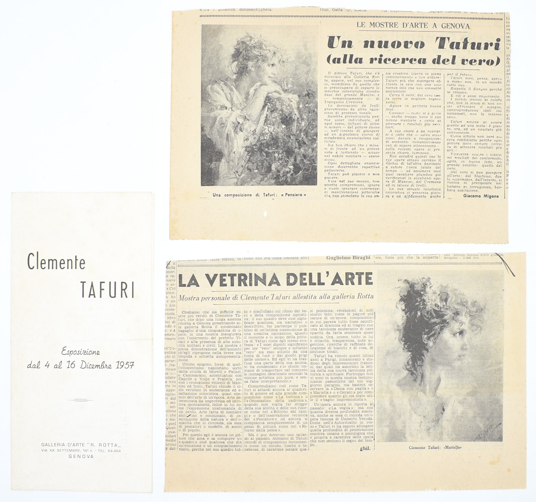 Clemente Tafuri, Catalogo della mostra presso Galleria d’Arte R. Rotta, Genova 1954
