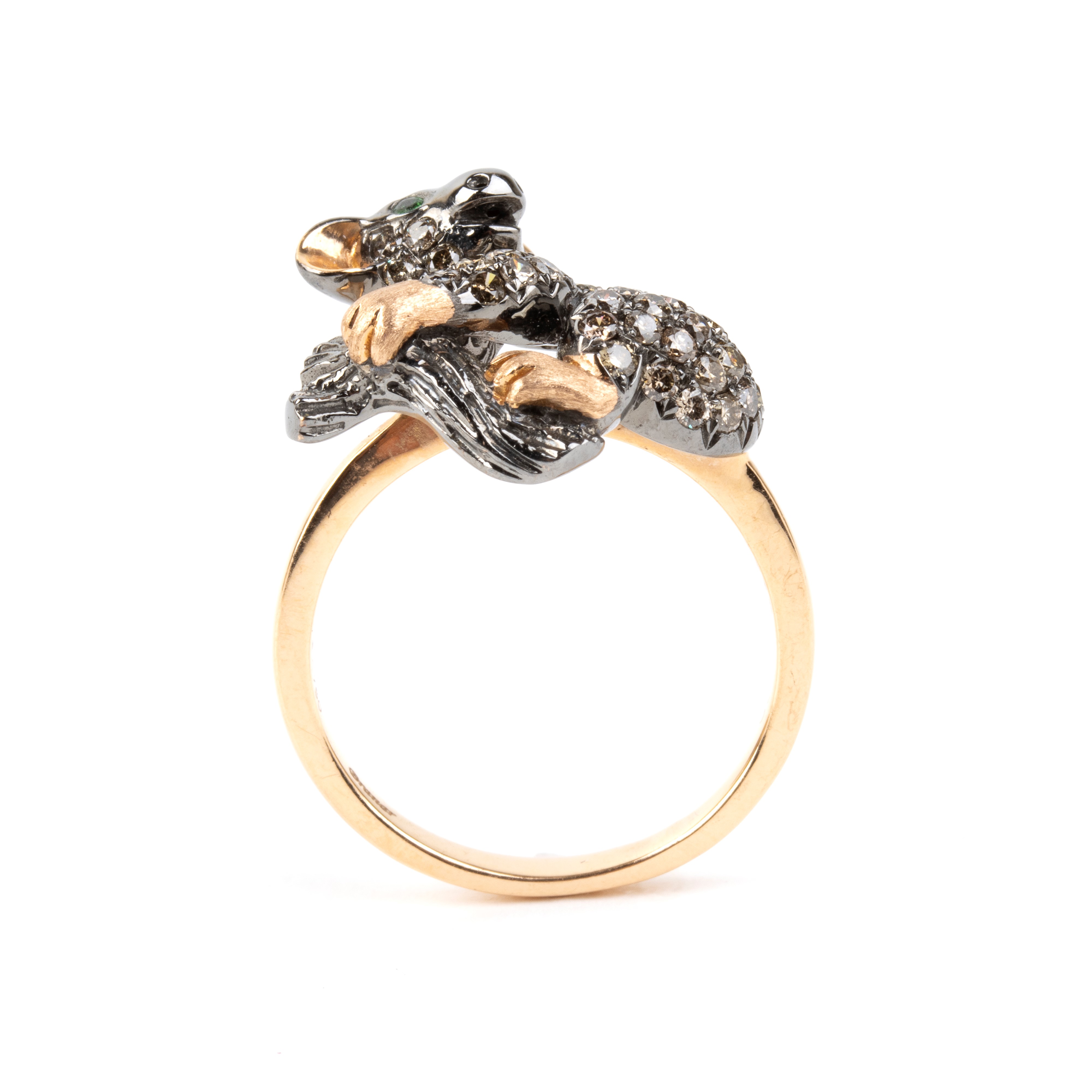 Branar Paris - BRANAR, Anello in oro giallo 18k con diamanti e tsavoriti a motivo di koala