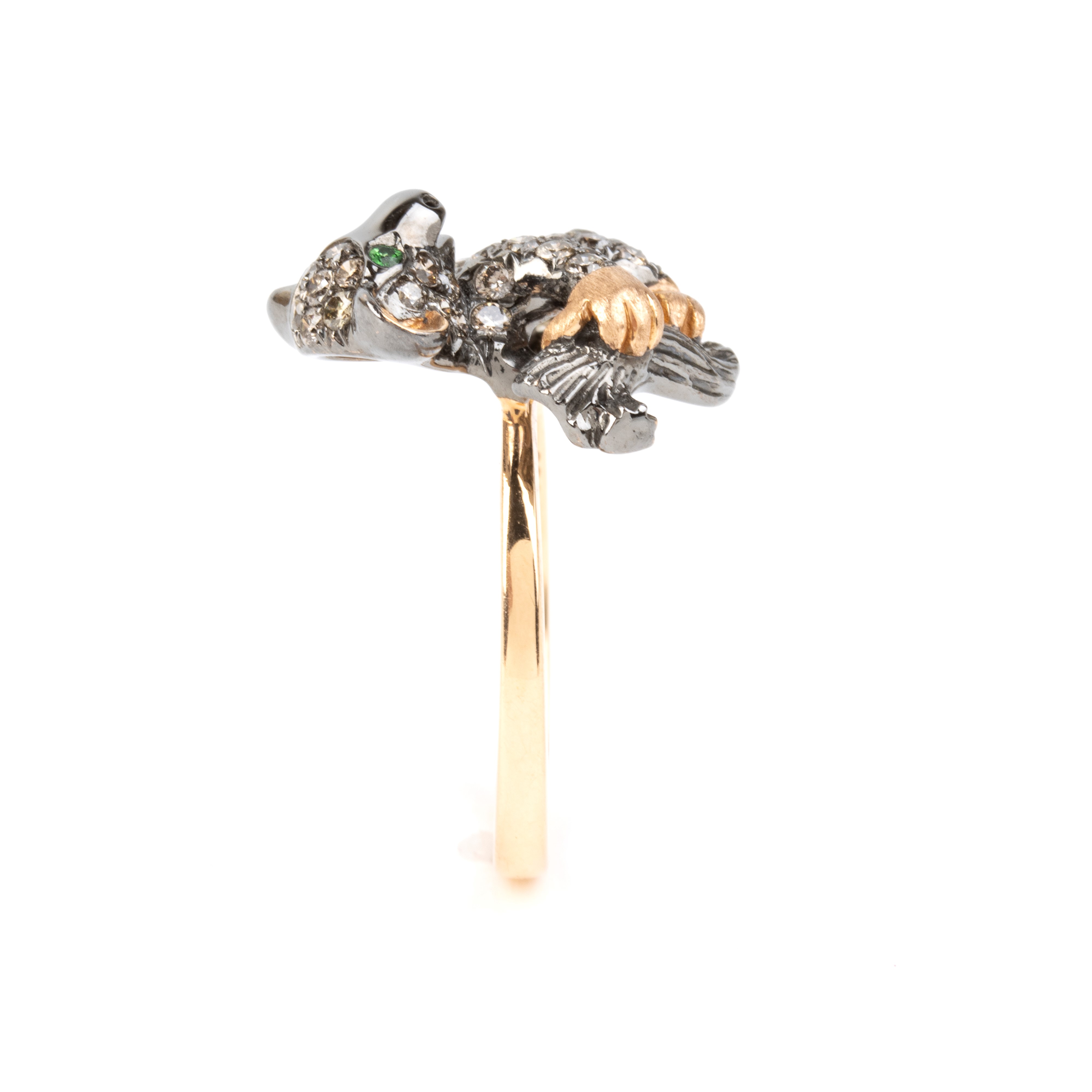Branar Paris - BRANAR, Anello in oro giallo 18k con diamanti e tsavoriti a motivo di koala