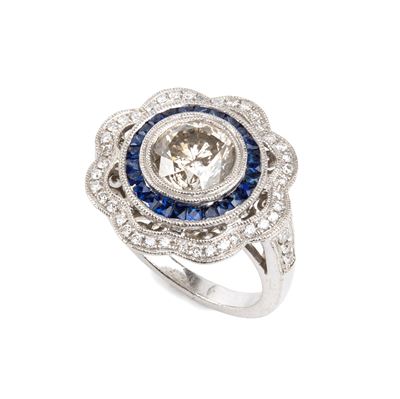 BRANAR, Anello in platino con diamanti e zaffiri