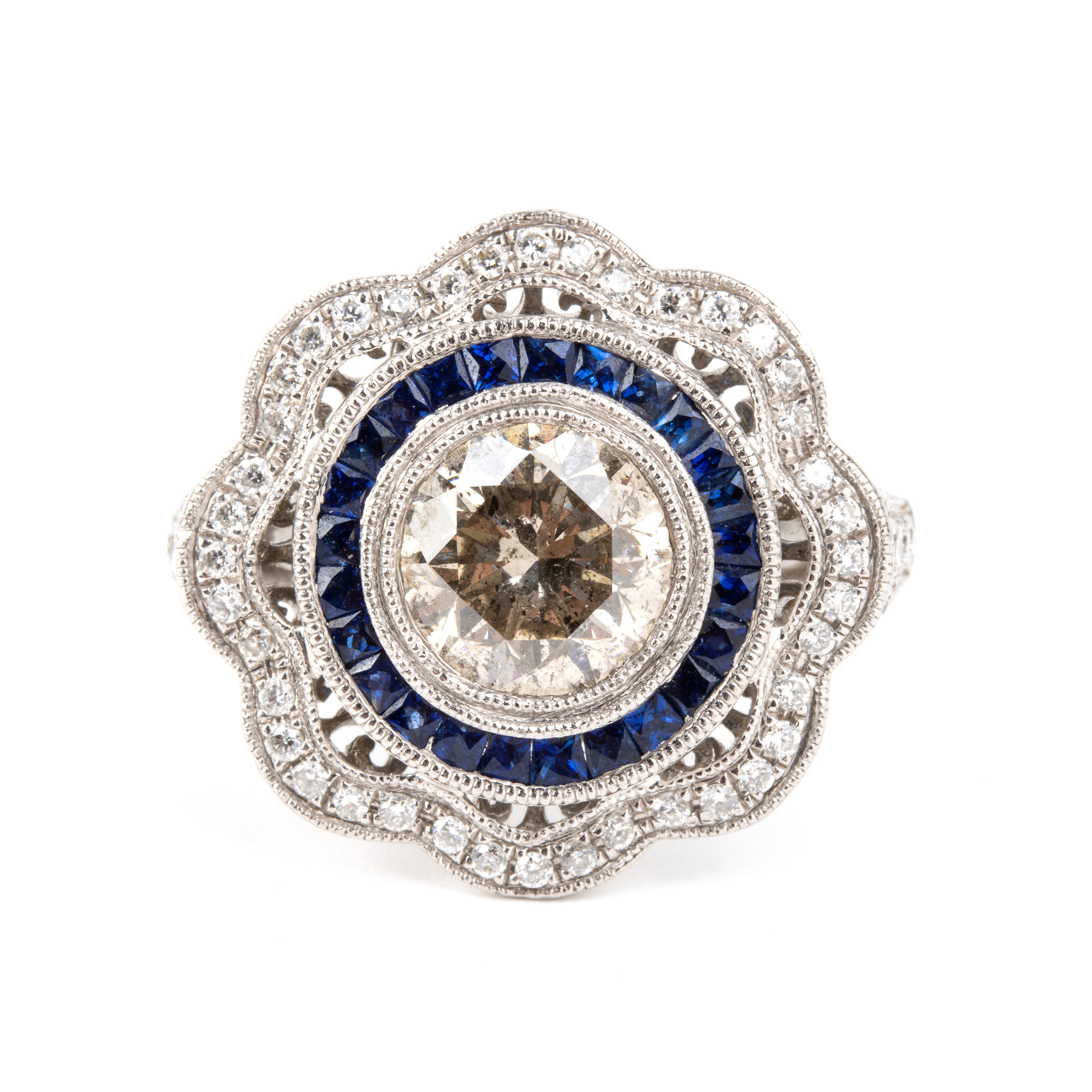 Branar Paris - BRANAR, Anello in platino con diamanti e zaffiri