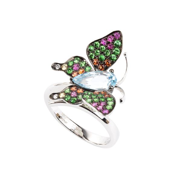 Anello in oro con gemme di colore e diamanti  