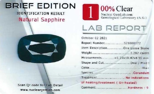 Certificato NGL, Anello in oro bianco 18k con zaffiro ovale e diamanti