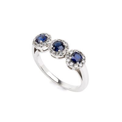 Anello in oro bianco 18k con zaffiri e diamanti