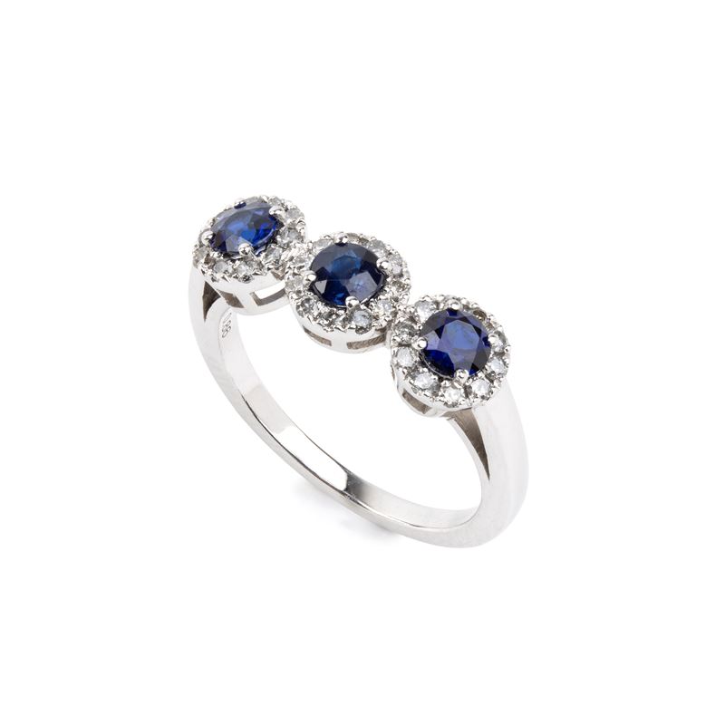 Anello in oro bianco 18k con zaffiri e diamanti