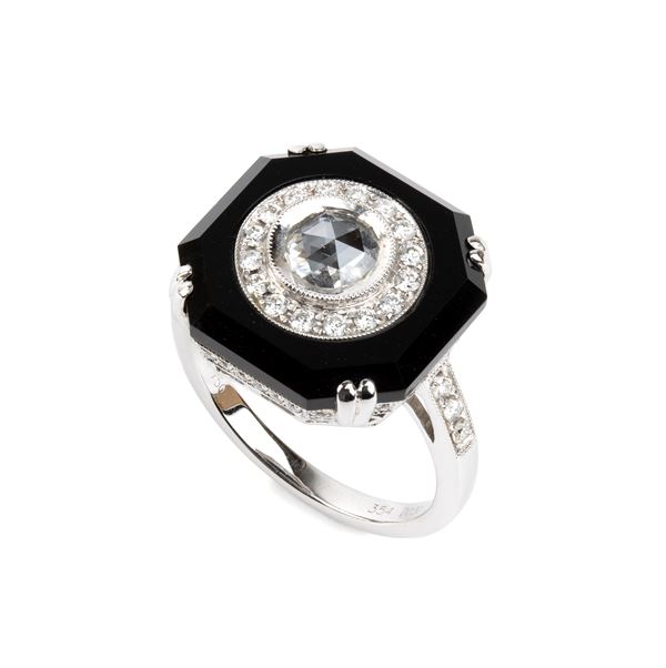 BRANAR PARIS - Anello in stile Déco, in oro con onice e diamanti 