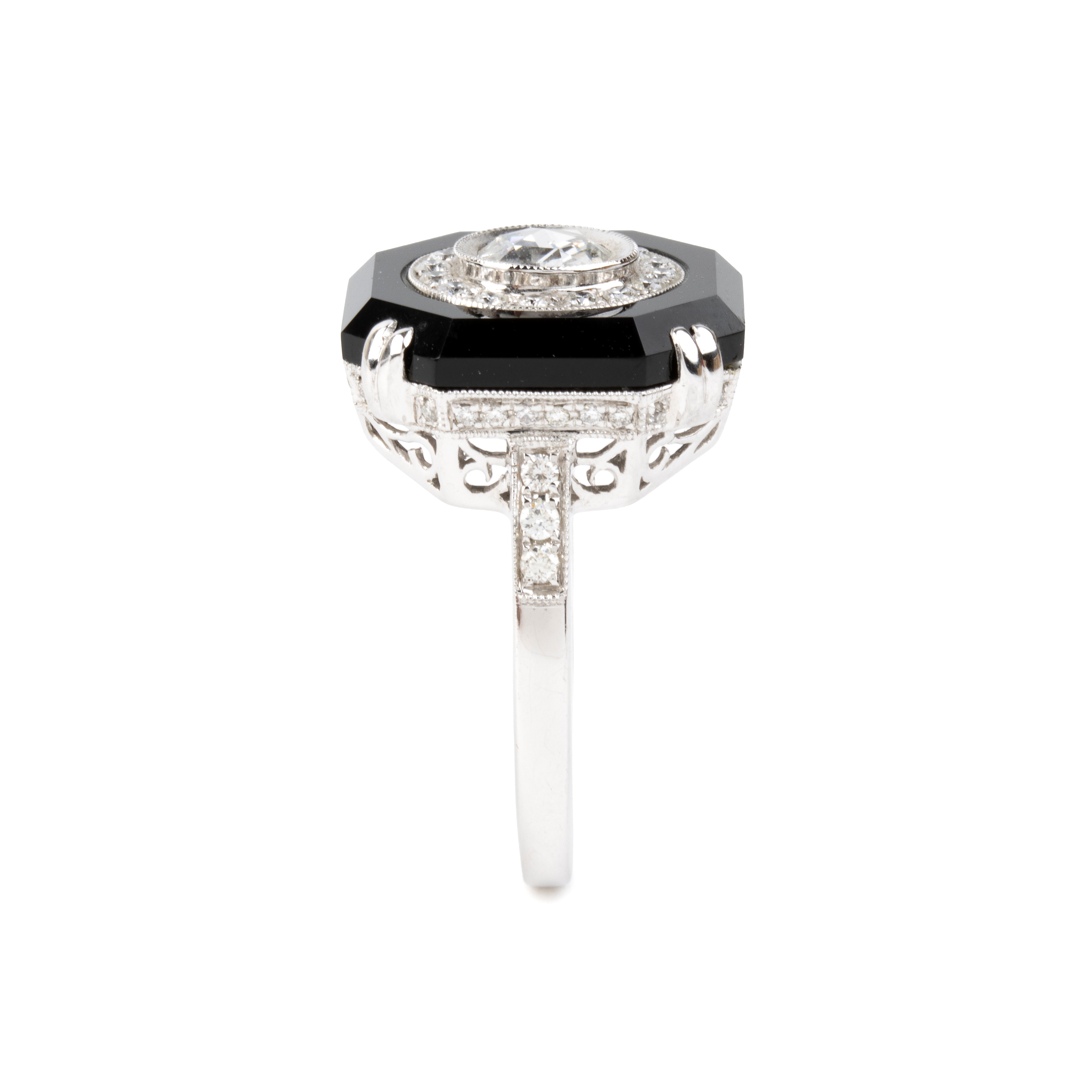Branar Paris - Branar, Anello in stile Déco in oro bianco 18k con onice e diamanti